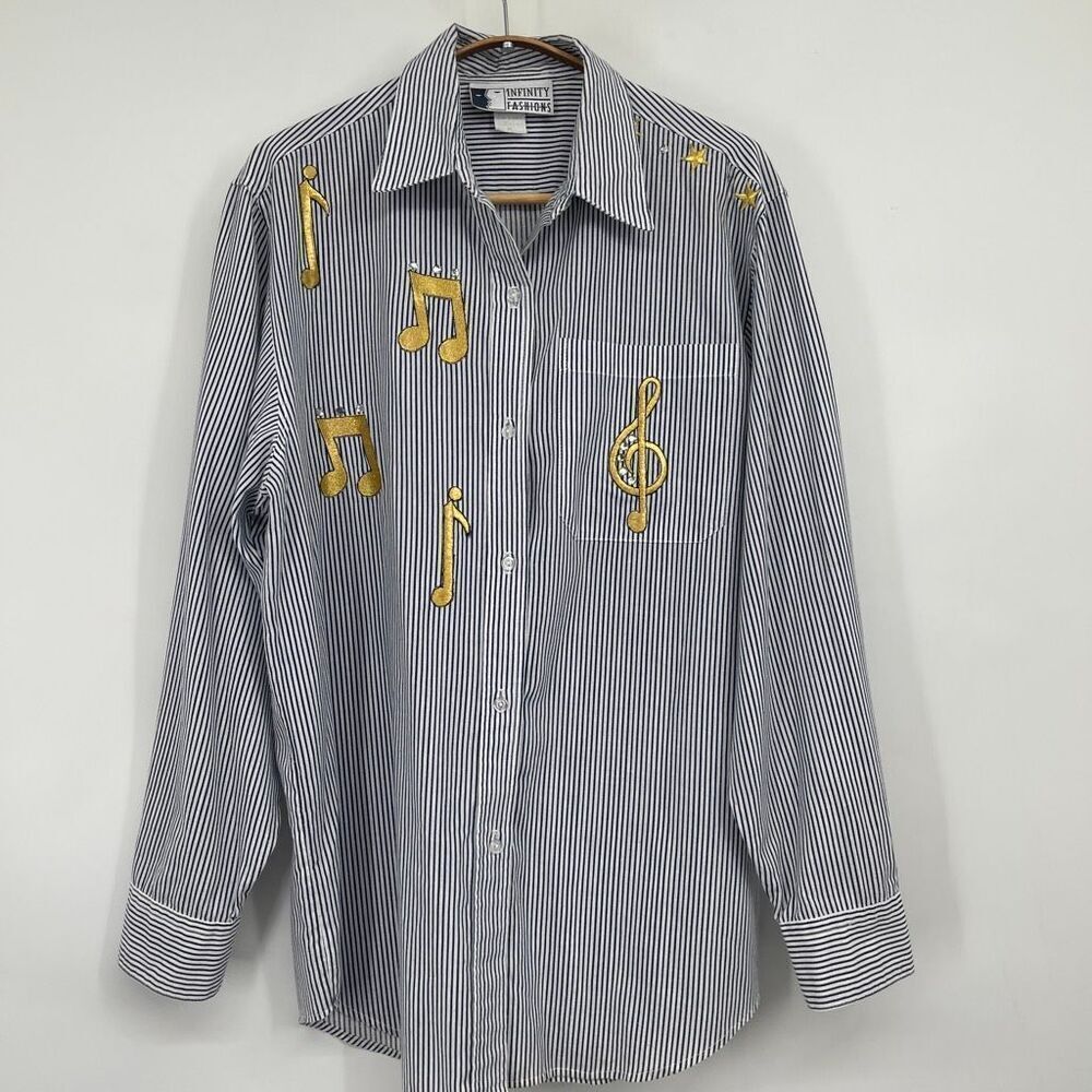 Infinity Fashion Women’s Shirt Embroidered Musical notes rhinestones